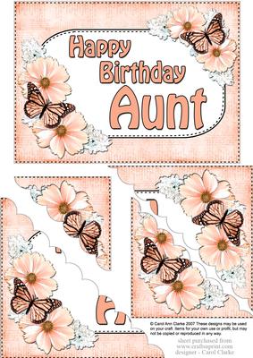 5x7 Flowers & Butterflies Birthday Aunt Scallop Corner