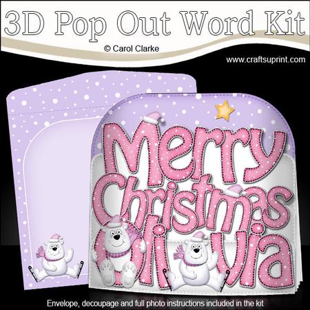 Christmas Olivia Polar Bears Pop Out Xmas Word Card