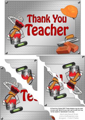 5x7 Handyman Tools Thank You Teacher Scallop Corner