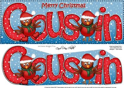 Large Dl Christmas Cousin Robin Quick Card 3D Decoupage