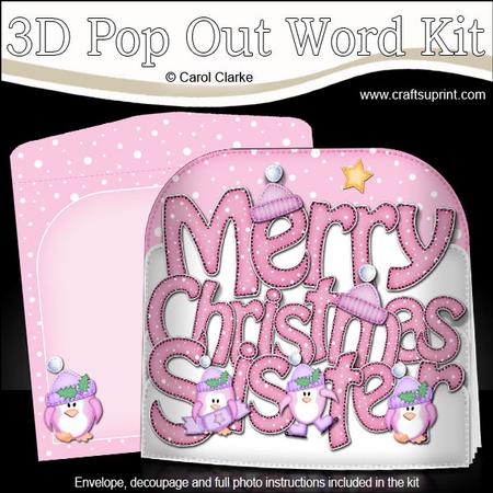 Christmas Sister Penguins Pop Out Xmas Word Card