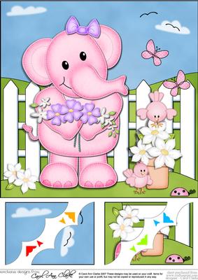 8 x 8 Lola Elephant's Flowers Scalloped Corner Topper