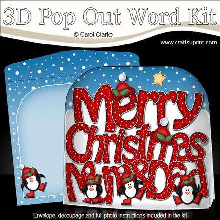 Christmas Mum & Dad Penguins Pop Out Xmas Word Card