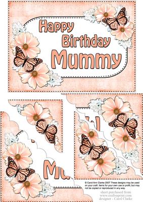 5x7 Flowers & Butterflies Birthday Mummy Scallop Corner