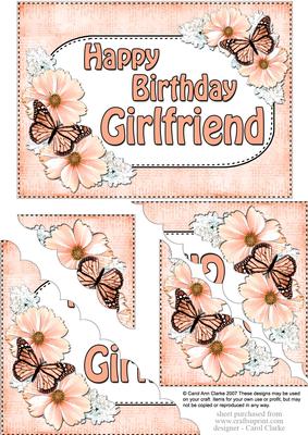5x7 Flowers & Butterflies Birthday Girlfriend