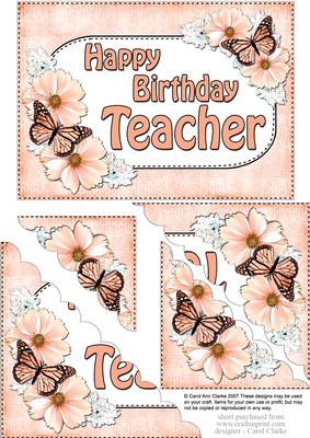 5x7 Flowers & Butterflies Birthday Teacher