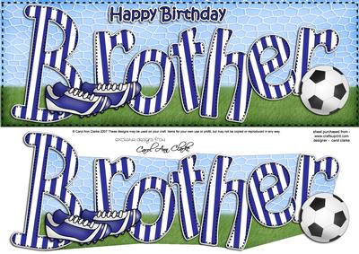 Large Dl Birthday Brother Football Card & 3D Decoupage