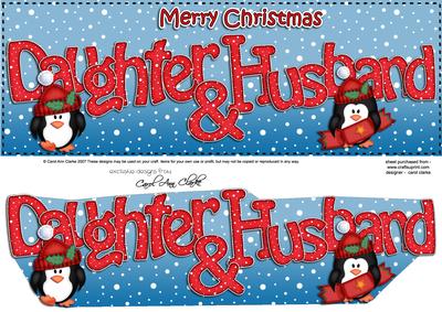 Large Dl Christmas Daughter & Husband Penguins 3D Decoupage