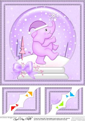 8 x 8 Xmas Elephant Snowglobe Scalloped Corner