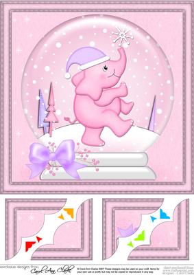 8 x 8 Xmas Elephant Snowglobe Scalloped Corner