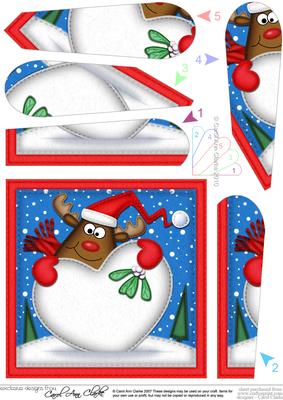 Rudolph's Xmas Heart Snowball Fan Pyramage Topper