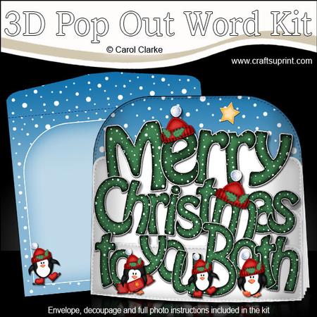 Merry Christmas to You Both Penguins Pop Out Xmas Word Card