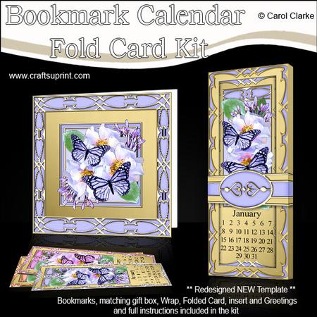 Floral Butterflies Bookmark Calendar Fold Card Kit