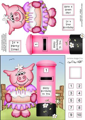 Zoe Piggy & Postbox Quick Card N 3D Decoupage