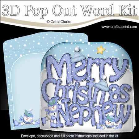 Merry Christmas Nephew Snowmen Pop Out Xmas Word Card