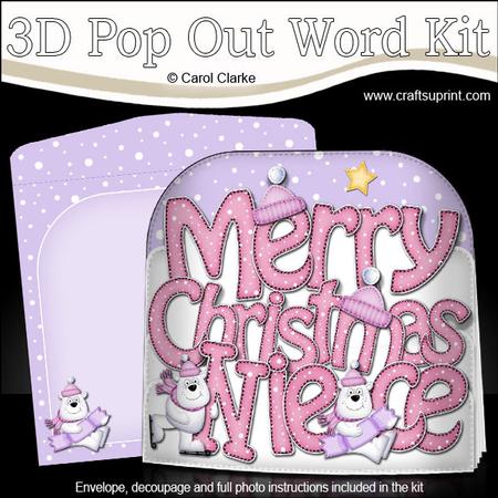 Merry Christmas Niece Snowmen Pop Out Xmas Word Card