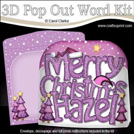 Merry Christmas Hazel Xmas Trees Pop Out Xmas Word Card