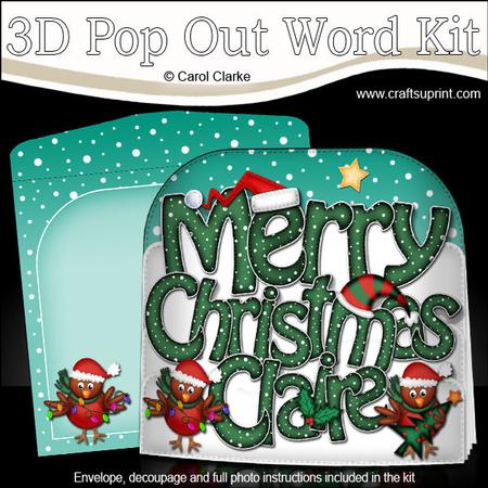 Merry Christmas Claire Robins Pop Out Xmas Word Card