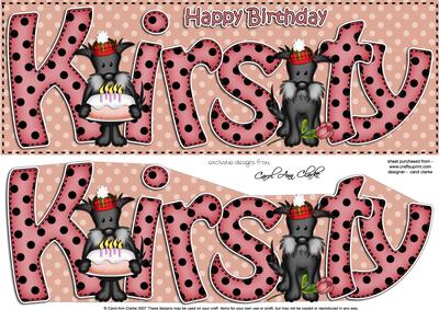 Large Dl Birthday Kirsty Scottie Dog 3D Decoupage