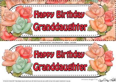 Large Dl Birthday Granddaughter Roses Card & 3D Decoupage