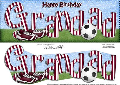 Large Dl Birthday Grandad Football Card & 3D Decoupage