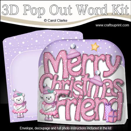Merry Christmas Friend Teddy Tess Pop Out Xmas Word Card