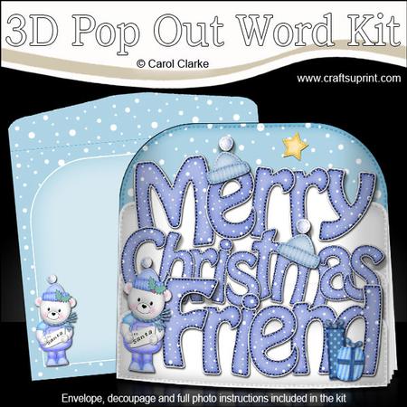 Merry Christmas Friend Teddy Ed Pop Out Xmas Word Card
