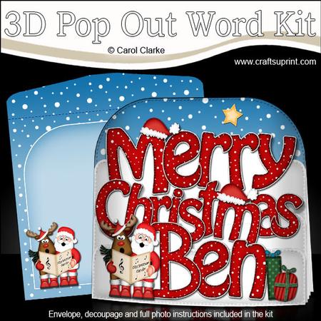 Merry Christmas Ben Santa & Rudolph Pop Out Xmas Word Card