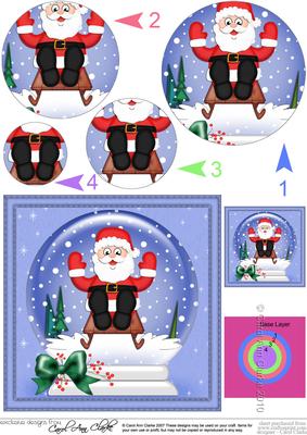 Xmas Sledging Santa Snowglobe Circle Pyramage Topper
