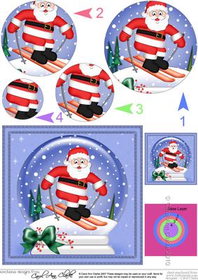 Xmas Skiing Santa Snowglobe Circle Pyramage Topper