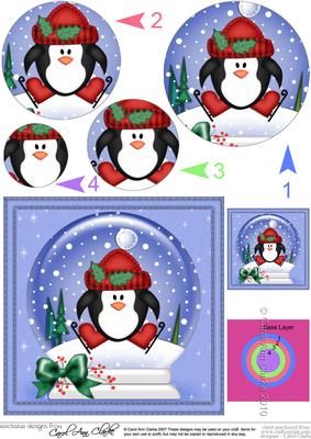 Xmas Skating Penguin Snowglobe Circle Pyramage Topper