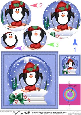 Xmas Skiing Penguin Snowglobe Circle Pyramage Topper
