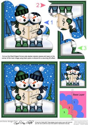 Xmas Carol Singing Snowmen Shell Edged Stacker