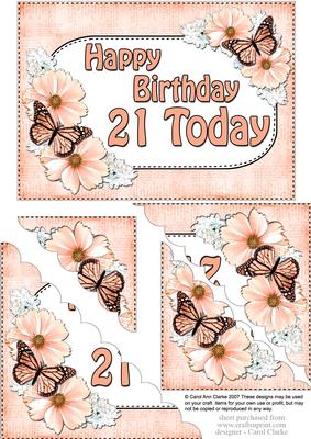 5x7 Flowers & Butterflies Birthday 21 Today Scallop Corner