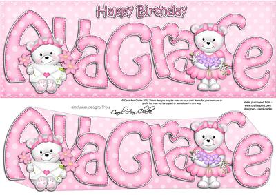 Large Dl Birthday Ava Grace Teddy Quick Card N 3D Decoupage