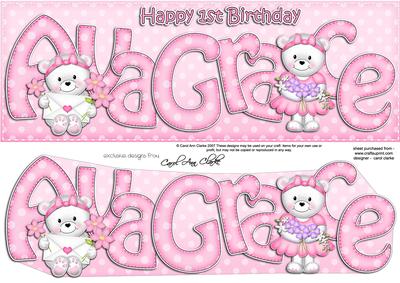 Large Dl 1st Birthday Ava Grace Teddy 3D Decoupage