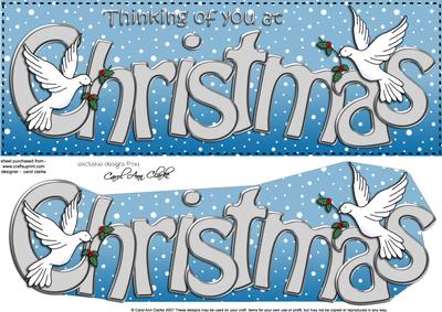Large Dl Thinking of You at Christmas Doves 3D Decoupage