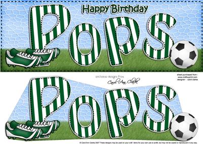 Large Dl Birthday Pops Football Card & 3D Decoupage