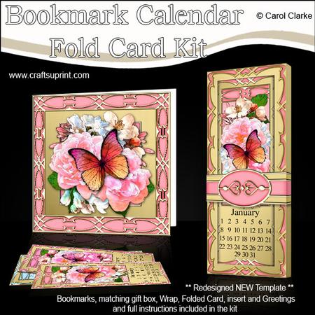 Butterfly & Roses Bookmark Calendar Fold Card Kit