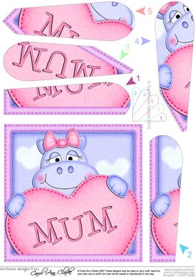 Hilda Hippo's Heart for Mum Fan Pyramage Topper