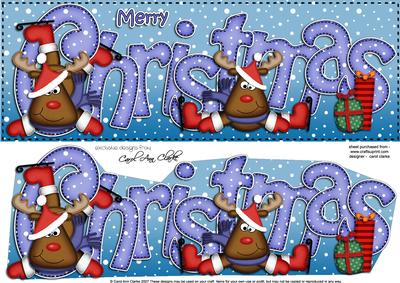 Large Dl Christmas Rudolph Quick Card with 3D Decoupage