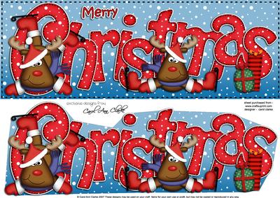 Large Dl Christmas Rudolph Quick Card with 3D Decoupage