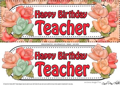 Large Dl Happy Birthday Teacher Roses Card & 3D Decoupage