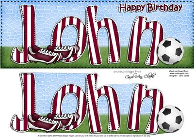 Large Dl Birthday John Football Card & 3D Decoupage