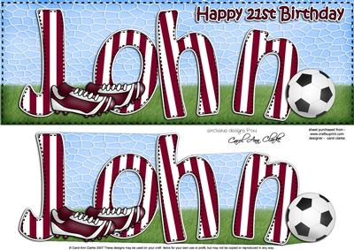 Large Dl 21st Birthday John Football Card & 3D Decoupage