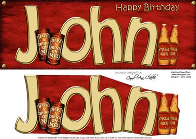 Large Dl Birthday John Beer Card & 3D Decoupage