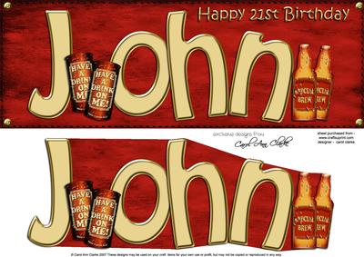 Large Dl 21st Birthday John Beer Card & 3D Decoupage