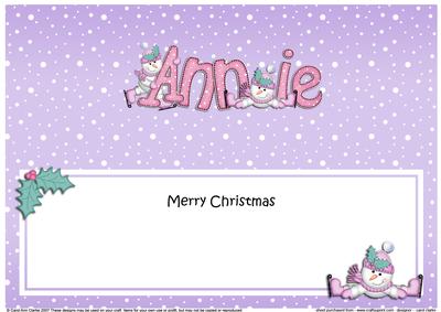 Merry Christmas Annie Snowmen Matching Large Dl Insert