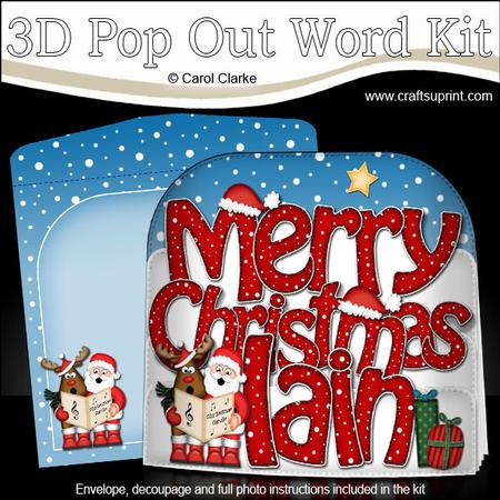 Merry Christmas Iain Santa & Rudolph Pop Out Xmas Word Card