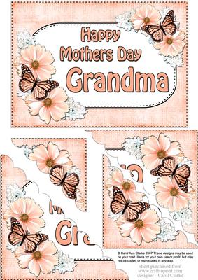 5x7 Flowers & Butterflies Mothers Day Grandma Scallop Corner